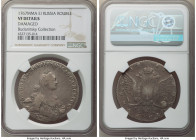 Catherine II Rouble 1767 MMД-EI VF Details (Damaged) NGC, Red mint, KM-C67a.1, Bit-126 (R). Standard portrait. Close examination shows numerous small ...