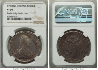 Catherine II Pair of Certified Roubles NGC, 1) Rouble 1793 CПБ-AК - VF Details (Obverse Scratched) KM-C67c, Bit-262. Mottled coin-gray patina, with tw...