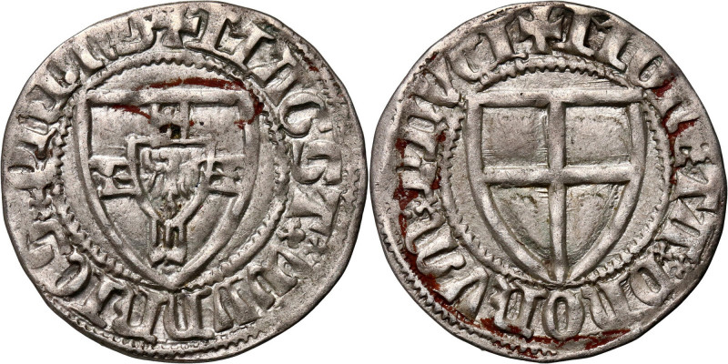 Zakon Krzyżacki, Winrych von Kniprode 1351-1382, szeląg Waga 1,72 g. Odmiana PRI...