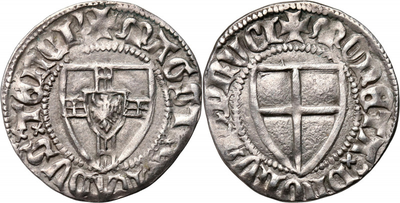 Zakon Krzyżacki, Konrad III von Jungingen 1393-1407, szeląg Waga 1,73 g. Odmiana...