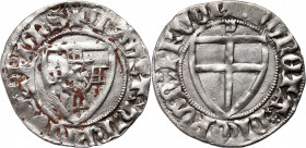 Zakon Krzyżacki, Henryk I von Plauen 1410-1414, szeląg, z literą 'D' nad tarczą, Gdańsk