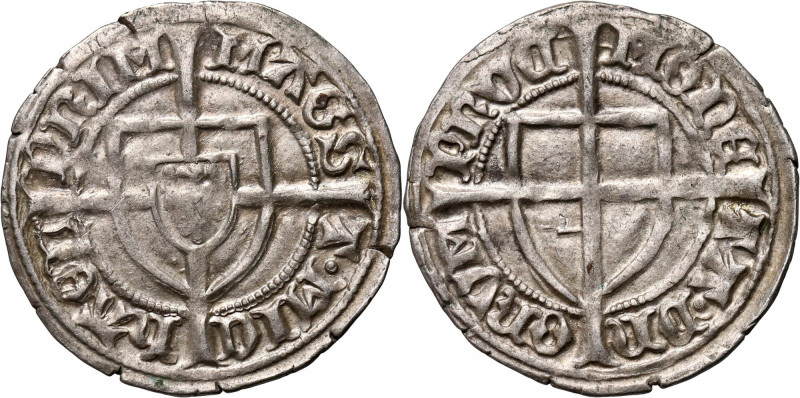 Zakon Krzyżacki, Michał I Küchmeister 1414-1422, szeląg Waga 1,71 g. Długi krzyż...