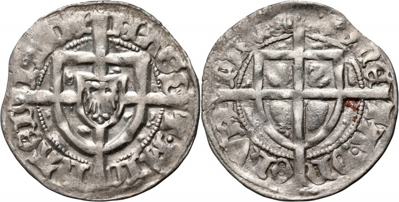 Zakon Krzyżacki, Michał I Küchmeister 1414-1422, szeląg Waga 1,39 g. Długi krzyż...