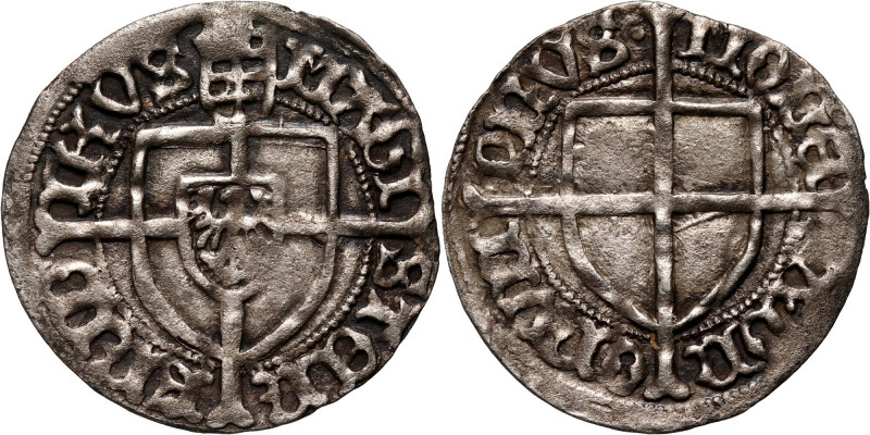 Zakon Krzyżacki, Fryderyk Saski 1498-1510, grosz Waga 1,06 g. Odmiana z dużą tar...