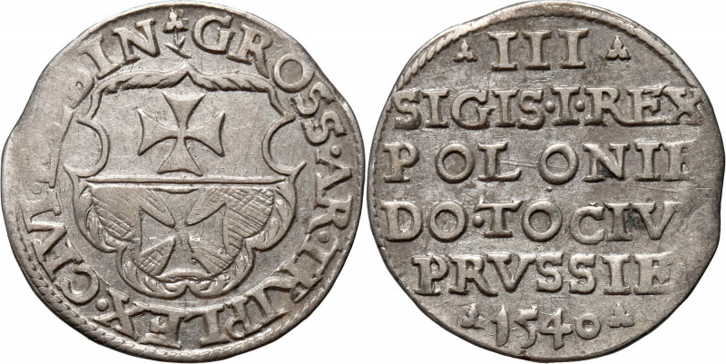 Zygmunt I Stary, trojak 1540, Elbląg Ładnie zachowany. Reference: Iger E.40.1 (R...