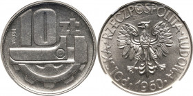 PRL, 10 złotych 1960, Klucz i koło zębate, PRÓBA, nikiel MAX