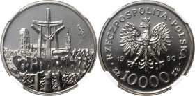 III RP, 10000 złotych 1990, Solidarność 1980-1990, PRÓBA, nikiel MAX