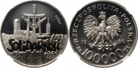 III RP, 100000 złotych 1990, Solidarność 1980-1990, PRÓBA, nikiel MAX