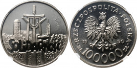 III RP, 100000 złotych 1990, Solidarność 1980-1990, PRÓBA, nikiel MAX