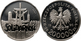 III RP, 200000 złotych 1990, Solidarność 1980-1990, PRÓBA, nikiel MAX