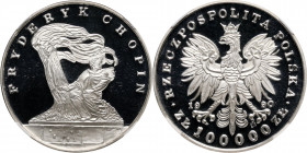 III RP, 100000 złotych 1990, 'Mały' tryptyk, Fryderyk Chopin MAX