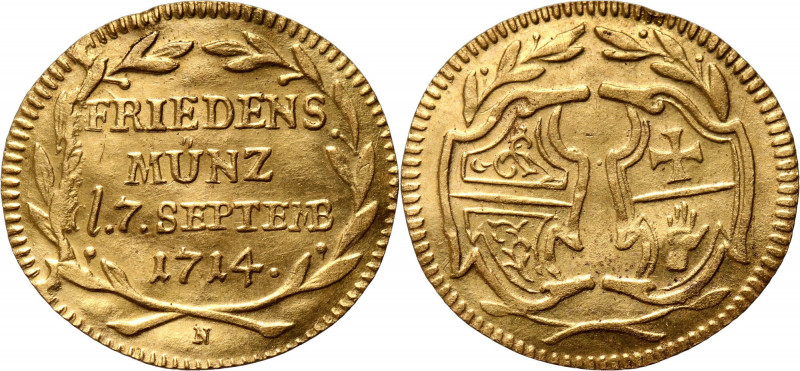 Germany, Schwäbisch Hall, 1/4 Ducat 1714 N, Nürnberg Gold 0,90 g. Small defect o...