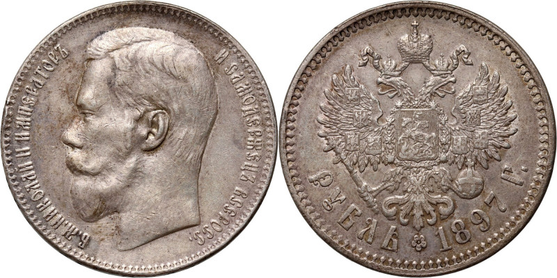 Russia, Nicholas II, Rouble 1897 (**), Brussels Reference: Bitkin 203
Grade: XF...