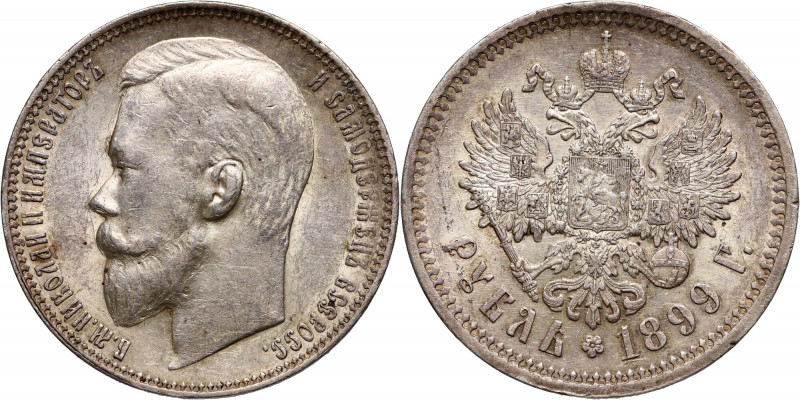 Russia, Nicholas II, Rouble 1899 (ЭБ), St. Petersburg Ładny, z połyskiem i delik...