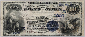 USA, Iowa, National Bank of Des Moines, 10 Dollars 1882 Date Back