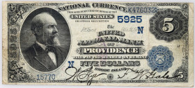 USA, Rhode Island, National Bank of Providence, 5 Dollars 1882, Date Back