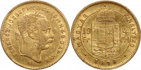 Hungary, Franz Joseph I, 4 Forint = 10 Francs 1879 KB, Kremnitz