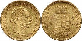 Hungary, Franz Joseph I, 4 Forint = 10 Francs 1890 KB, Kremnitz