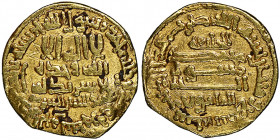 Abbasid Caliphate. Al-Ma'mun. AH 196-218 / AD 812-833. 
Dinar, AH 207, AU 4.08 g. 
NGC XF DETAILS
