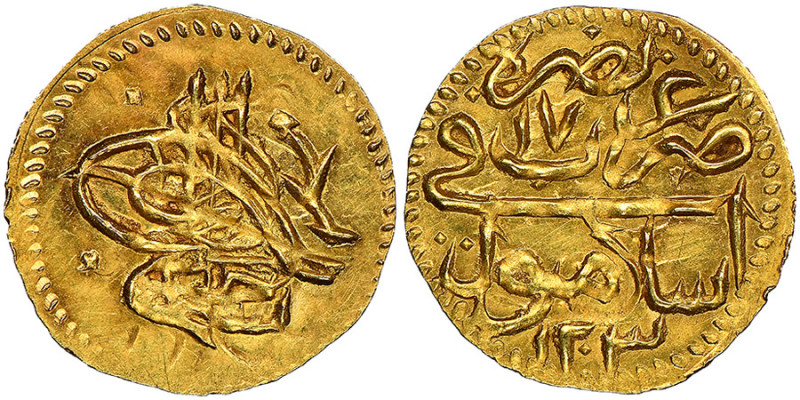 Selim III 1203-1222 AH
1/4 Zeri Mahbub, AH 1203/17, AU 0.58 g.
Fr. 81
NGC MS 63....
