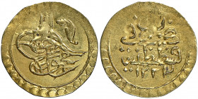 Mahmud II 1223-1255 AH
1/4 Zeri Mahbub, AH 1223/1, AU 0.65 g.
Fr. 88
NGC MS 61