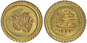 Mahmud II 1223-1255 AH
1/4 Zeri Mahbub, AH 1223/7, AU 0.65 g.
Fr. 88
NGC MS 67