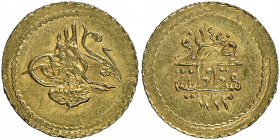 Mahmud II 1223-1255 AH
1/4 Zeri Mahbub, AH 1223/14, AU 0.65 g.
Fr. 88
NGC MS 64