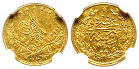 Abdul Aziz 1277-1293 AH
50 Kurush, AH 1277/1, Bursa, AU 3.6 g.
Fr. 131
NGC AU DETAILS. Très Rare