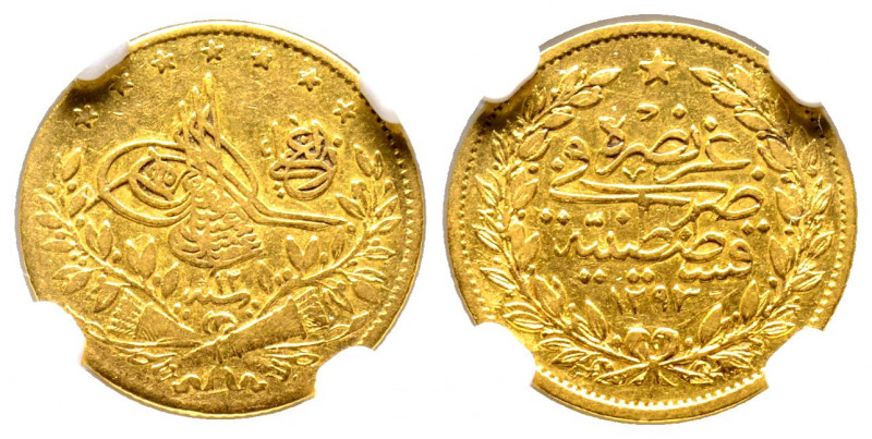 Abdul Hamid 1293-1327 AH
50 Kurush, AH 1293/12, AU 3.60 g.
Fr. 144
NGC XF 40