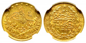 Mehmed V 1327-1336 AH
50 Kurush, AH 1327/6, AU 3.60 g.
Fr. 155
NGC AU 58