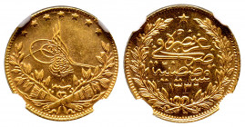 Mehmed VI 1336-1341 AH
50 Kurush, AH 1336/1, AU 3.61 g.
Fr. 187
NGC MS 65