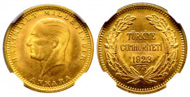 President Kemal Ataturk
100 Kurush, 1923/35, AU 7.22 g.
Fr. 205
NGC MS 64