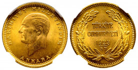 President Kemal Ataturk
100 Kurush, 1923/37, AU 7.22 g.
Fr. 205
NGC MS 64+