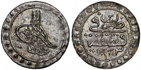 Mahmud II, 1808-1839
Para, AH1223 year 2, AG
Ref : KM#557
NGC UNC DETAILS