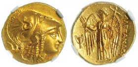 MACEDONIA.Alejandro III. Anfípolis (330-320 a.C.). Estátera. R/ Nike a izq. sosteniendo corona, a la izq.: cántaro. PR-1686. NCG-MS (Mint State). EBC+...