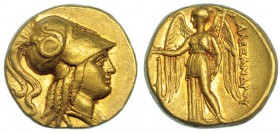 MACEDONIA.Alejandro III. Macedonia Salamis (Chipre). Estátera. (323-317 a.C.). R/ La Victoria de pie, marchando a izq., con corona de laurel en la man...