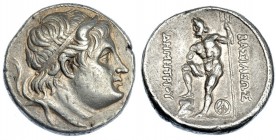 MACEDONIA.Demetrio Poliorketes. Tetradracma (294-288 a.C.). A/ Cabeza diademada a der.. R/ Poseidón con tridente y pie sobre roca a izq.. AR 17,16 g. ...