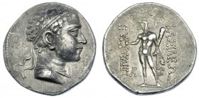 BACTRIA. Euthydemos II. Tetradracma (190-171 a.C.). A/ Busto diademado a der. R/ Heracles coronado con láurea y clava con monograma a izq.. AR 16,70 g...