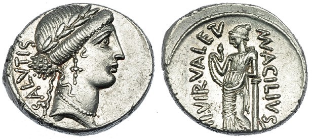 ACILIA. Denario. Roma (55 a.C.). A/ SALVTIS de abajo a arriba. R/ MN. ACILIVS II...