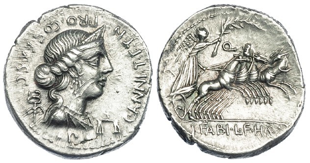 ANNIA. Denario. Hispania (82-81 a.C.). A/ Busto diademado de Anna Perenna a der....