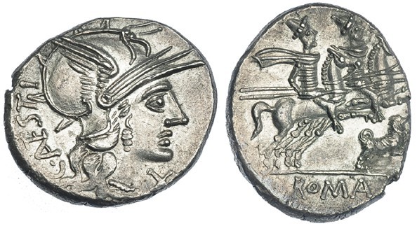 ANTESTIA. Denario. Roma (146 a.C.). FFC-147. SB-1. B.O. EBC+. Ex Vico 15/03/2001...