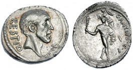 ANTIA. Denario. Roma (47 a.C.). A/ Cabeza descubierta de Antius Restius, detrás: RESTIO. FFC-152. SB-1. Leve acuñación floja. EBC-. Muy escasa. Ex Vic...