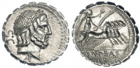 ANTONIA. Denario. Roma (83-82 a.C.). A/ Cabeza laureada de Júpiter a der., debajo letra A. FFC-157. SB-1a. EBC+. Escasa.
