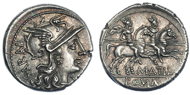 ATILIA. Denario. Roma (148 a.C.). A/ SARAN de abajo hacia arriba. FFC-174. SB-8....