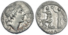 CAECILIA. Denario. Roma (96 a.C.). A/ Cabeza laureada de Apolo a der., debajo del cuello, estrella. FFC-210. SB-45. Porosidades en el anv. EBC-.