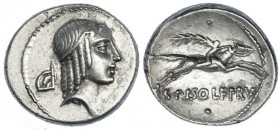 CALPURNIA. Denario. Roma (64 a.C.). R/ C. PISO L. F. FRVG. FFC-410. EBC-.