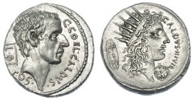 COELIA. Denario. Roma (51 a.C.). A/ Cabeza del cónsul C. Coelius Caldus a der., delante: C. COEL. CALDVS, debajo: COS y detrás sobre tabla: L. D. R/ C...