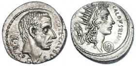 COELIA. Denario. Roma (51 a.C.). A/ Cabeza del cónsul C. Coelius Caldus a der., delante: C. COEL. CALDVS, debajo: COS; detrás, sobre tablas: L.D. R/ C...