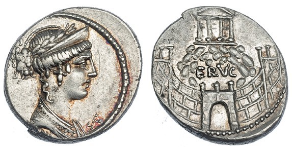 CONSIDIA. Denario. Roma (57 a.C.). A/ C. CONSIDI. NONIANI, S.C. R/ Templo sobre ...
