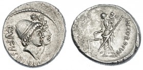 CORDIA. Denario. Roma (46 a.C.). A/ Cabezas diademadas de los Dióscuros a der., surmontadas por estrellas; detrás: RVFVS III VIR. R/ Venus a izq. con ...